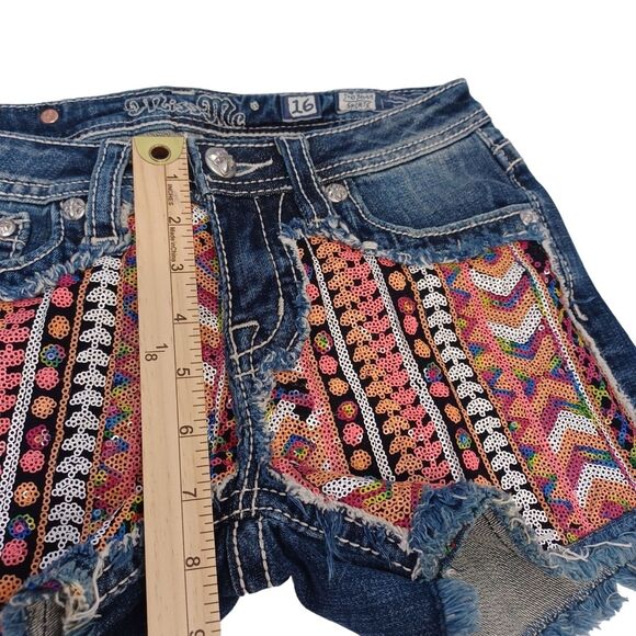 Miss Me JK6364H Girls Size 16 Raw Hem Colorful Sequined Shorts - Picture 11 of 13